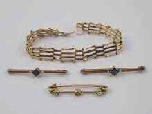 Appraisal: A pair of sapphire and pearl bar brooches set in