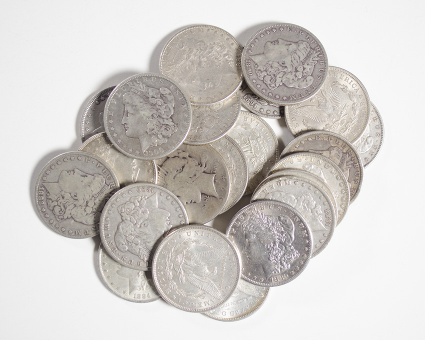 Appraisal: TWENTY-TWO U S SILVER MORGAN AND PEACE TYPE DOLLARS -P