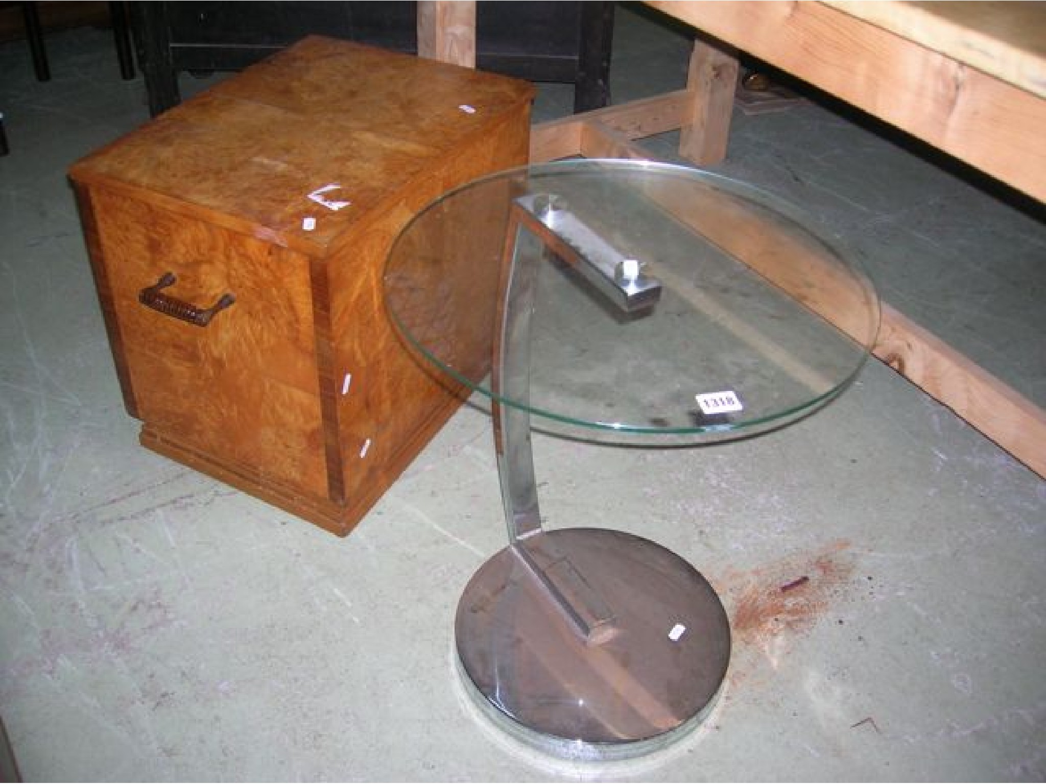 Appraisal: A modernist Deco style occasional table the circular plate glass