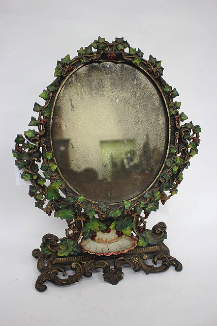 Appraisal: AN ANTIQUE PAINTED CAST IRON DRESSING TABLE MIRROR the oval