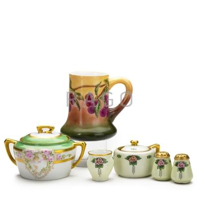 Appraisal: BERTHA HUBBARD CLARA SCHLEGEL Six porcelain items china-painted by Roycroft