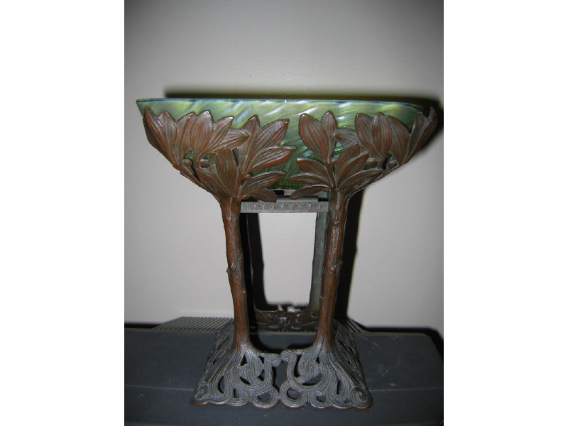 Appraisal: ART NOUVEAU CENTERPIECE the bronze base with four stylized trees