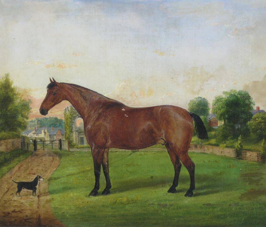 Appraisal: EDWIN FREDERICK HOLT A Hunter and Terrier in a Meadow