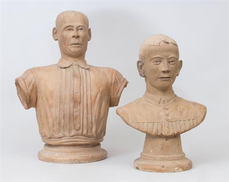 Appraisal: TWO TERRACOTTA BUSTS A FATHER AND A SON and in