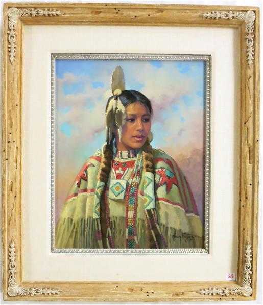 Appraisal: KAREN THAYER OIL ON CANVAS Oregon st century Beads Buckskin