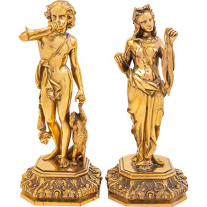 Appraisal: A Pair of Continental Gilt Bronze Figures Early th Century