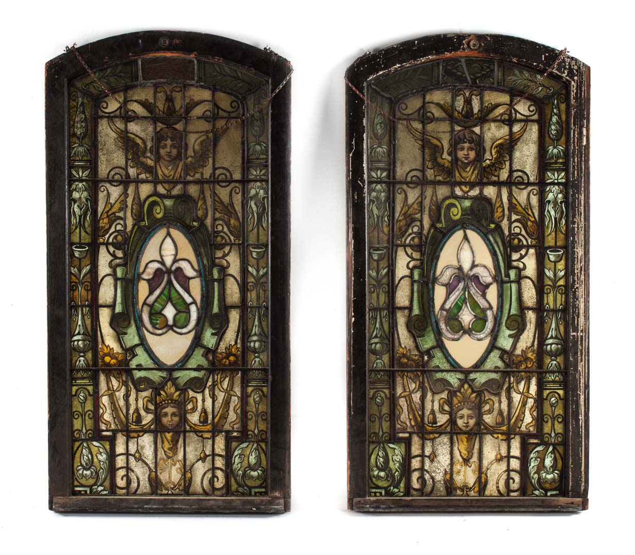 Appraisal: Pair of Art Nouveau stained glass window panels early th