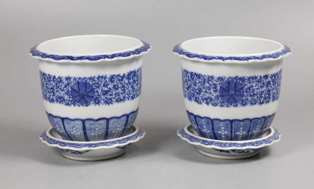 Appraisal: pair of Chinese blue white porcelain planters w dishes possibly