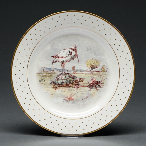 Appraisal: A Wedgwood Queen's ware fable plate painted by E Lessore