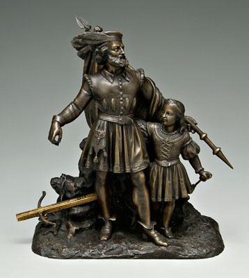 Appraisal: Continental bronze figural group William Tell holding a standard crossbow