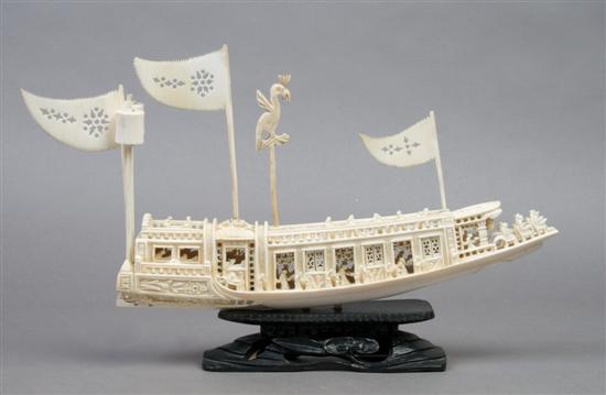 Appraisal: An Asian Ivory Model of a Boat Length inches