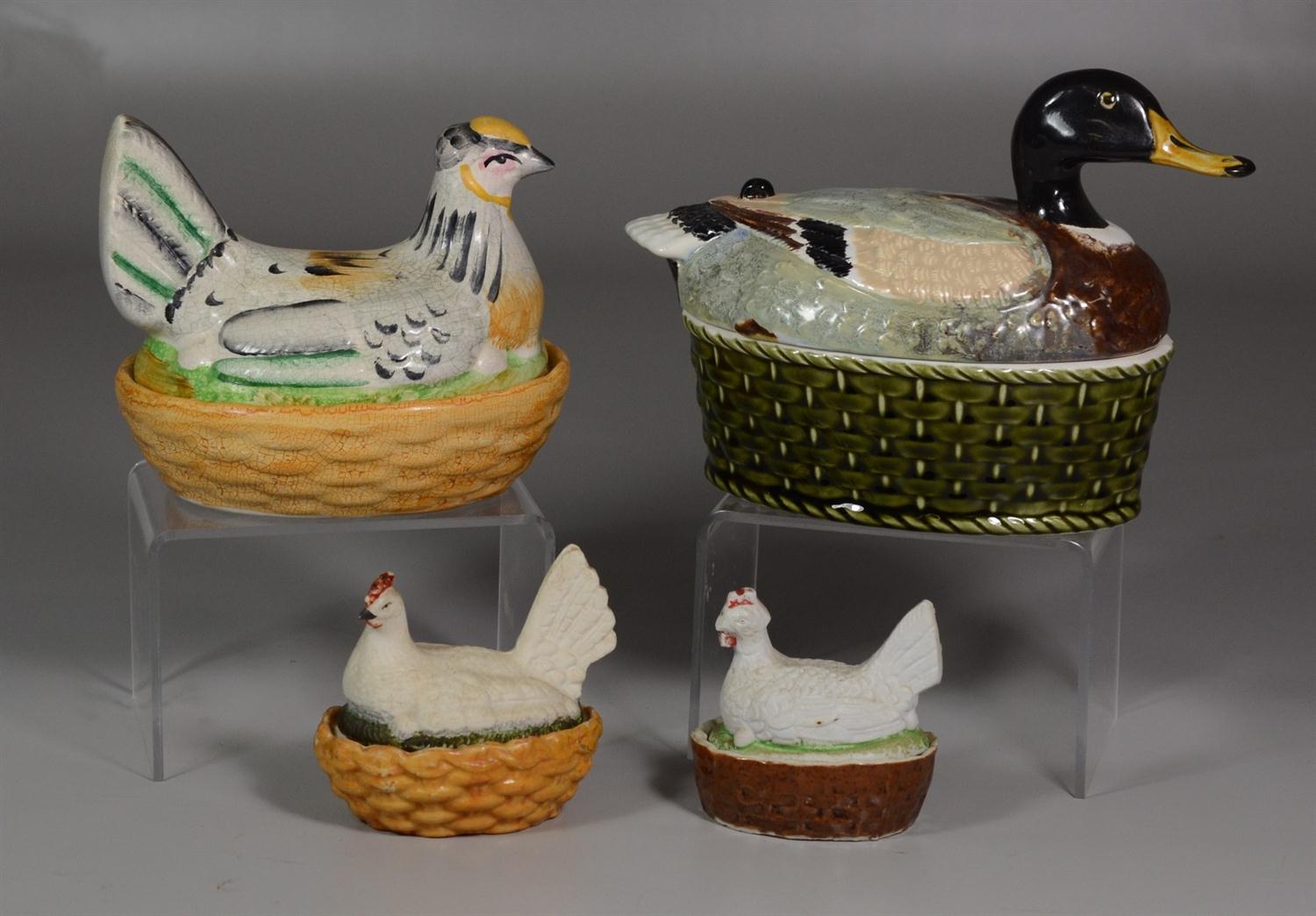 Appraisal: Porcelain hens on nest one duck largest w x h