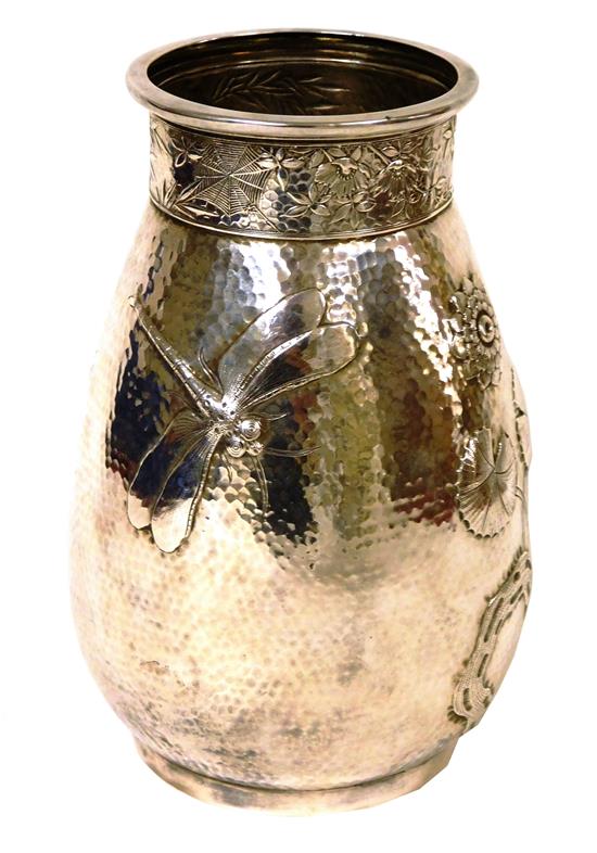 Appraisal: SILVER Russian ' ' silver vase hammered body with Aesthetic