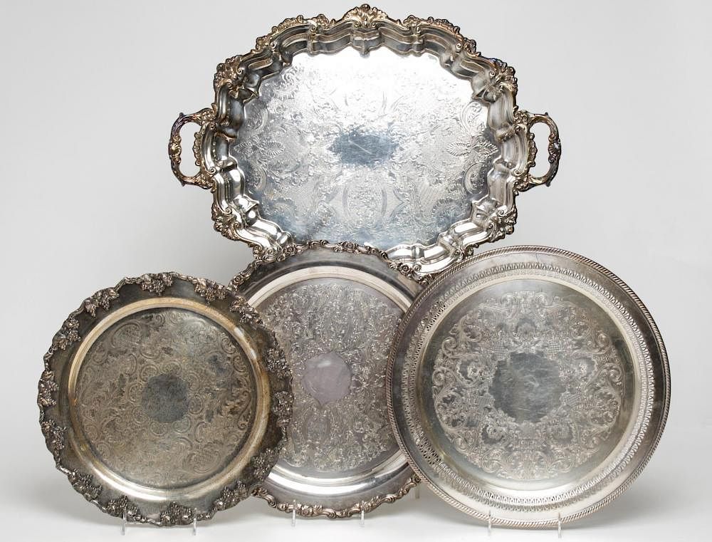 Appraisal: Silver-Plate Serving Trays inc Rogers Vintage Vintage etched repousse round