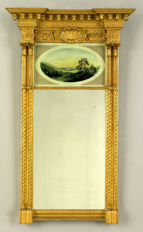 Appraisal: Federal giltwood mirror ca with acorn drops above a shell