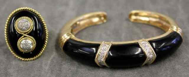 Appraisal: kt Gold Onyx and Diamond Bracelet and Ring Set Ring