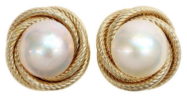 Appraisal: pair Estate kt yellow gold button earrings with mabe pearls