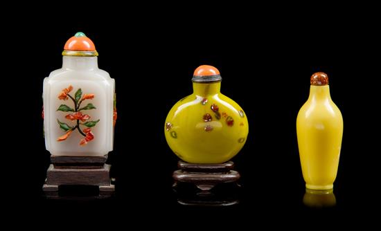 Appraisal: Sale Lot Three Glass Snuff Bottles the first imitating pudding