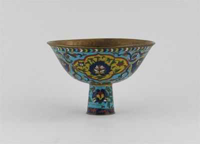 Appraisal: A Chinese cloisonn stem bowl the exterior brightly decorated with