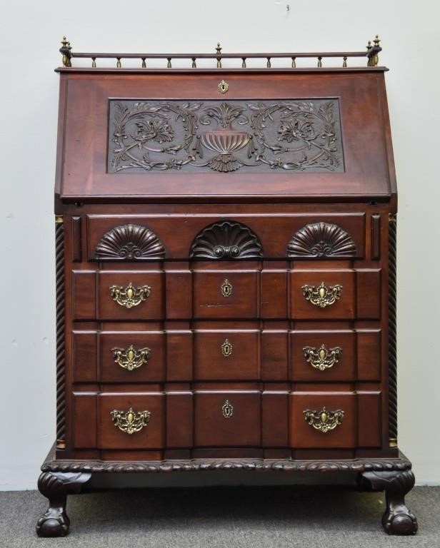 Appraisal: Feldenkreis Chippendale style block front mahogany desk circa h x