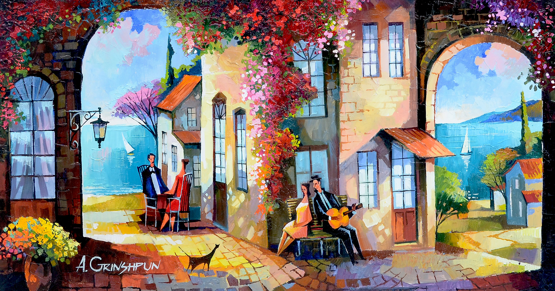 Appraisal: GRINSHPON Alexander Israeli - ''Romantic Afternoon by the Sea'' Acrylic