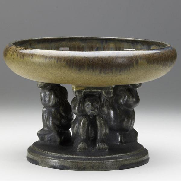 Appraisal: FULPER Effigy bowl in Cat s Eye Flambe Mustard Mat