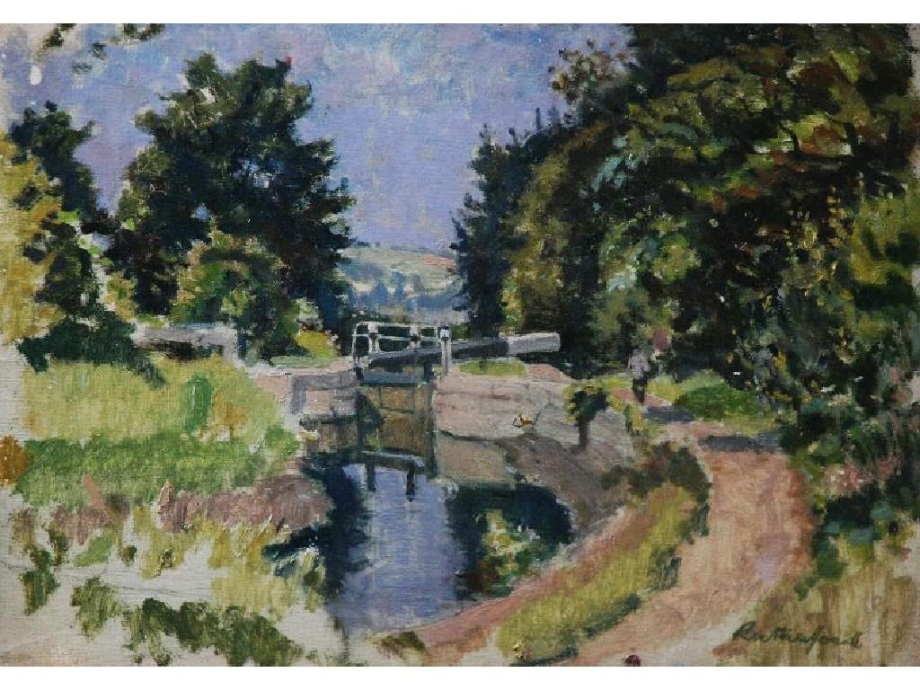 Appraisal: HARRY RUTHERFORD - OIL PAINTING ON ARTISTS BOARD Canal lock