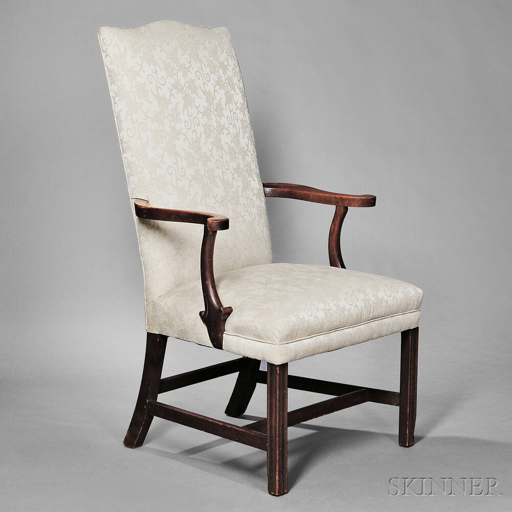 Appraisal: Mahogany Upholstered Lolling Chair attributed to Joseph Short Newburyport Massachusetts