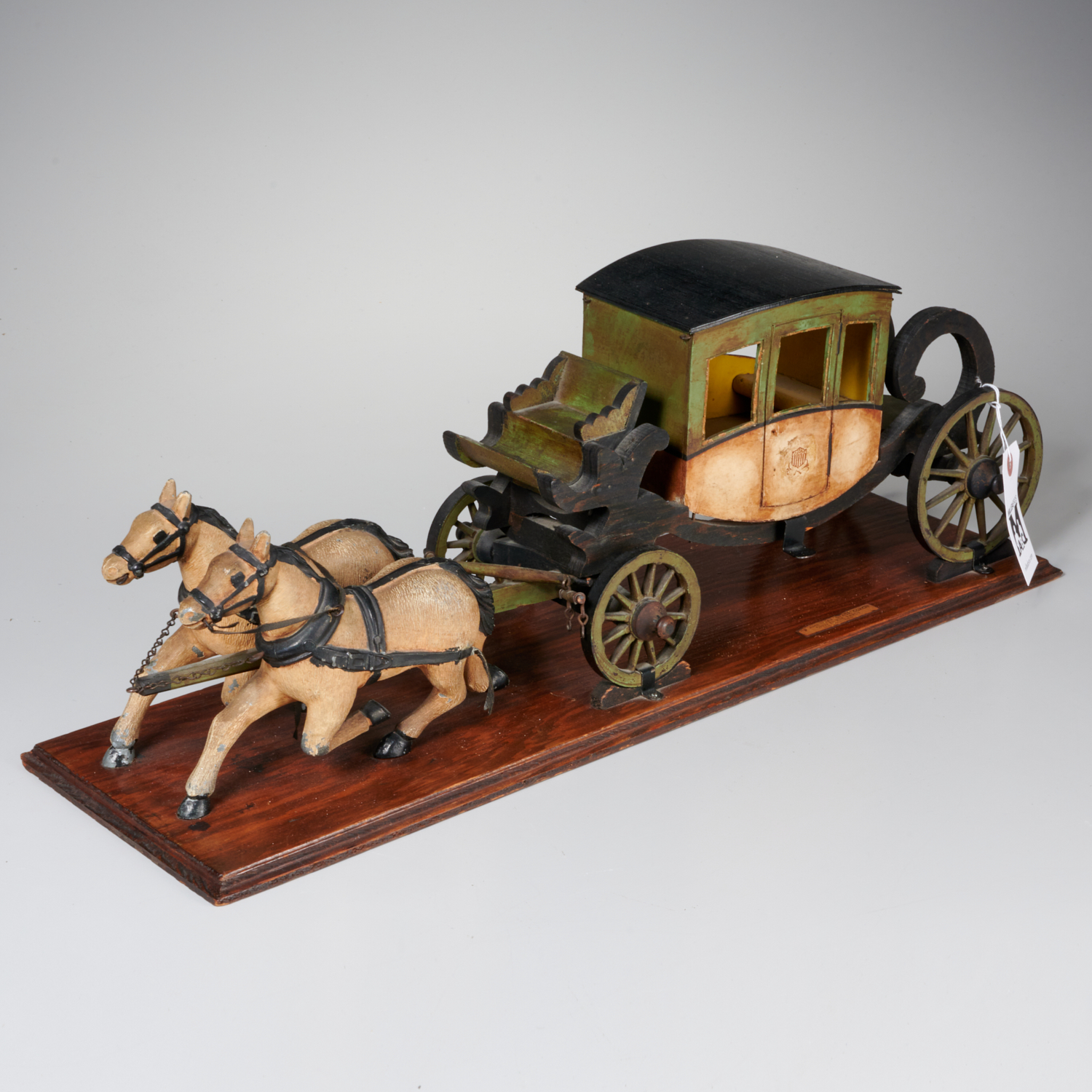 Appraisal: AMERICAN COLONIAL STAGECOACH REPLICA MODEL th c painted wood and