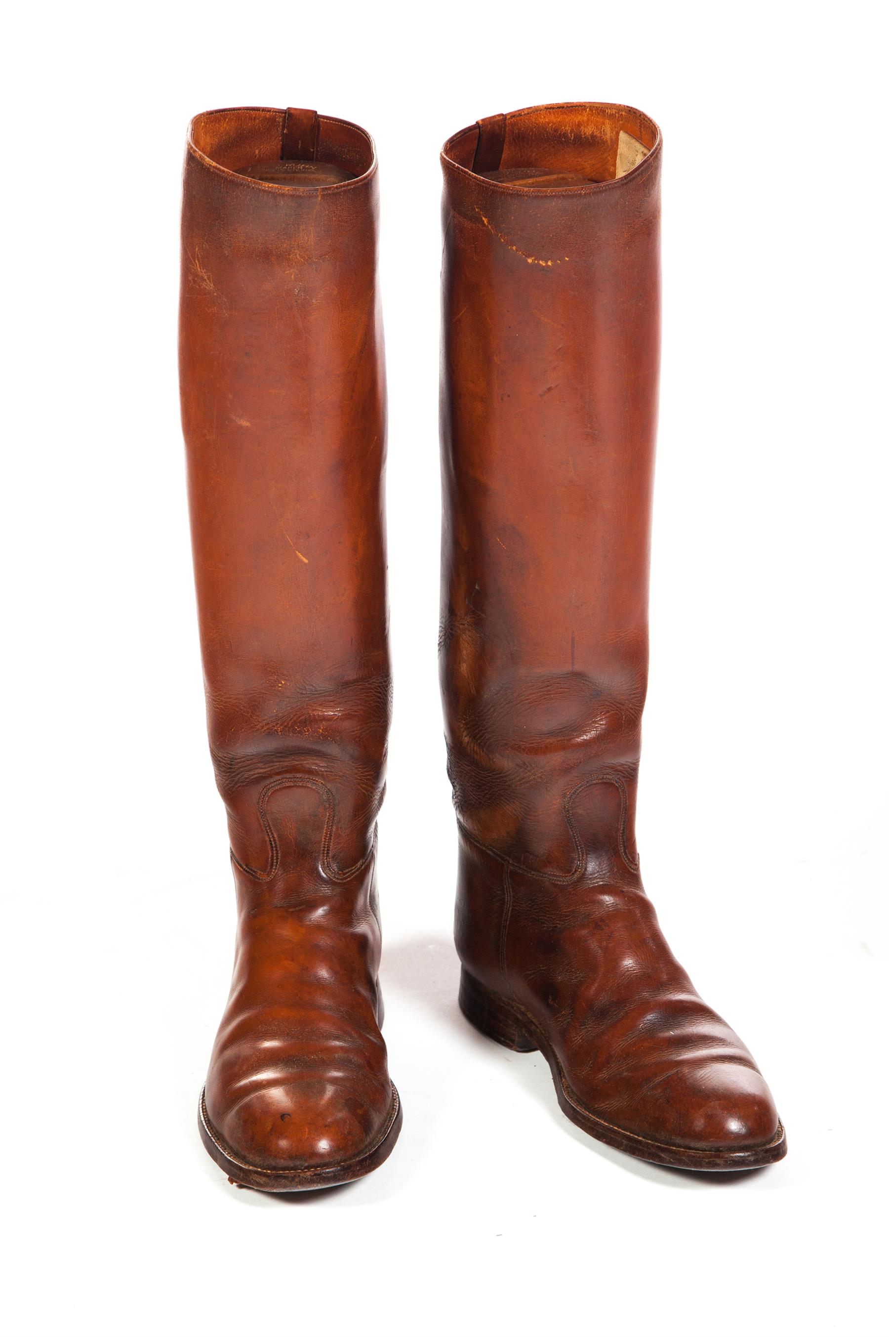 Appraisal: PAIR OF MEN'S LEATHER RIDING BOOTS Mid th century Faint