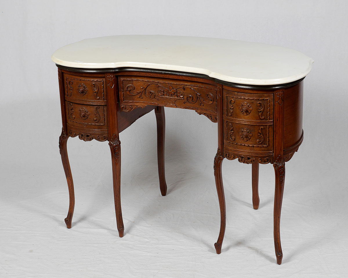 Appraisal: DIMINUTIVE MARBLE TOP KIDNEY WRITING DESK Kidney shaped white marble