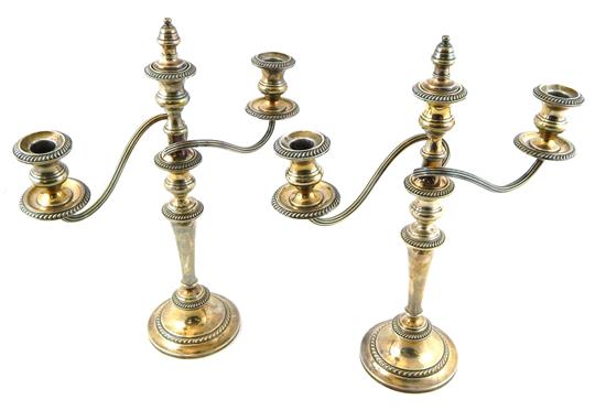 Appraisal: STERLING Pair of Gorham three-light candelabra with detachable three-light branches