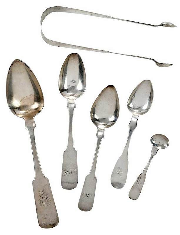 Appraisal: Pieces Virginia Coin Silver Flatware mid th century tongs by