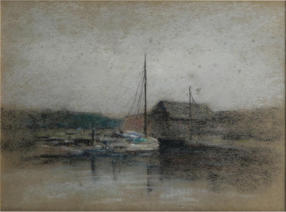 Appraisal: HENRY COOKE WHITE - BOATS IN HARBORpastel on paper signed