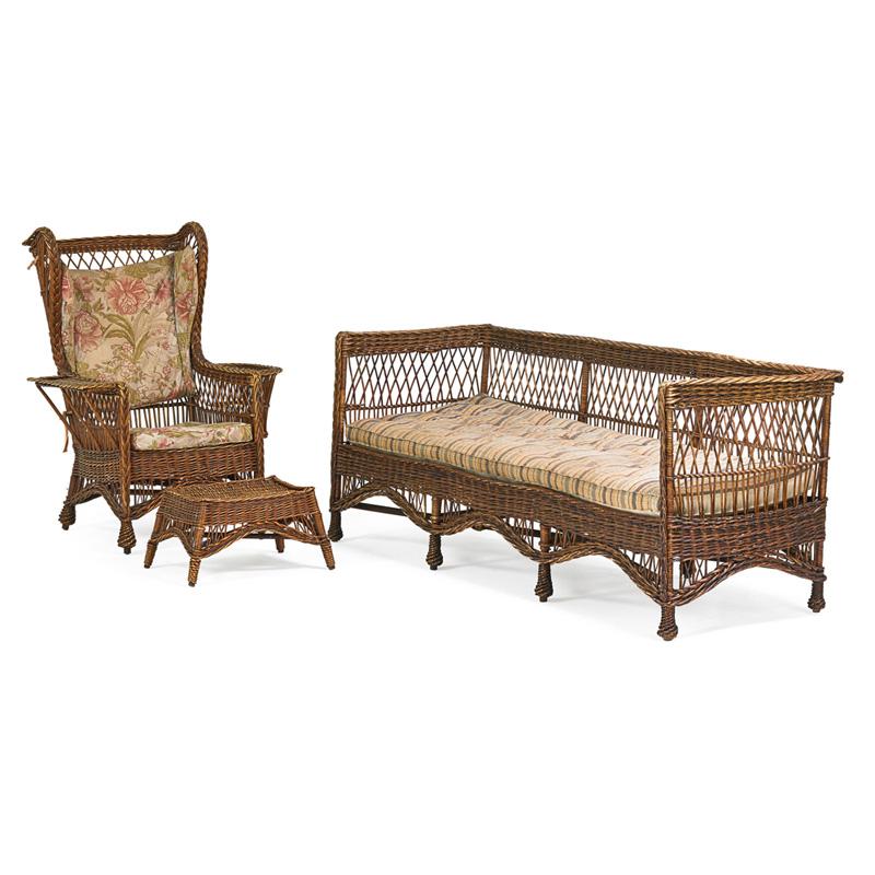 Appraisal: ARTS CRAFTS WICKER Assembled set ARTS CRAFTS WICKER Three pieces