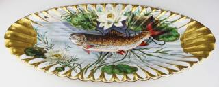 Appraisal: Ca Haviland Limoges Fluted Fish Platter with handpainted brown trout