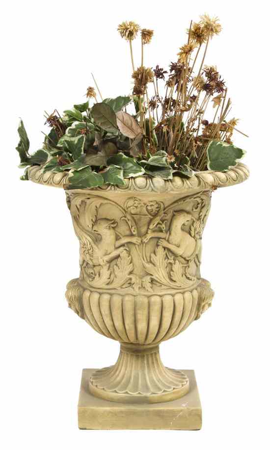 Appraisal: A Composite Campagna Form Urn cast with mythical beasts and