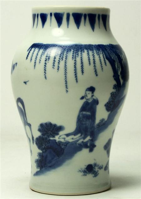 Appraisal: A Chinese blue painted jar Transitional period of baluster form