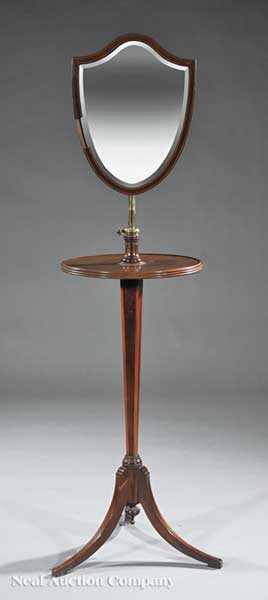 Appraisal: An Antique George III-Style Inlaid Mahogany Shaving Mirror on Stand