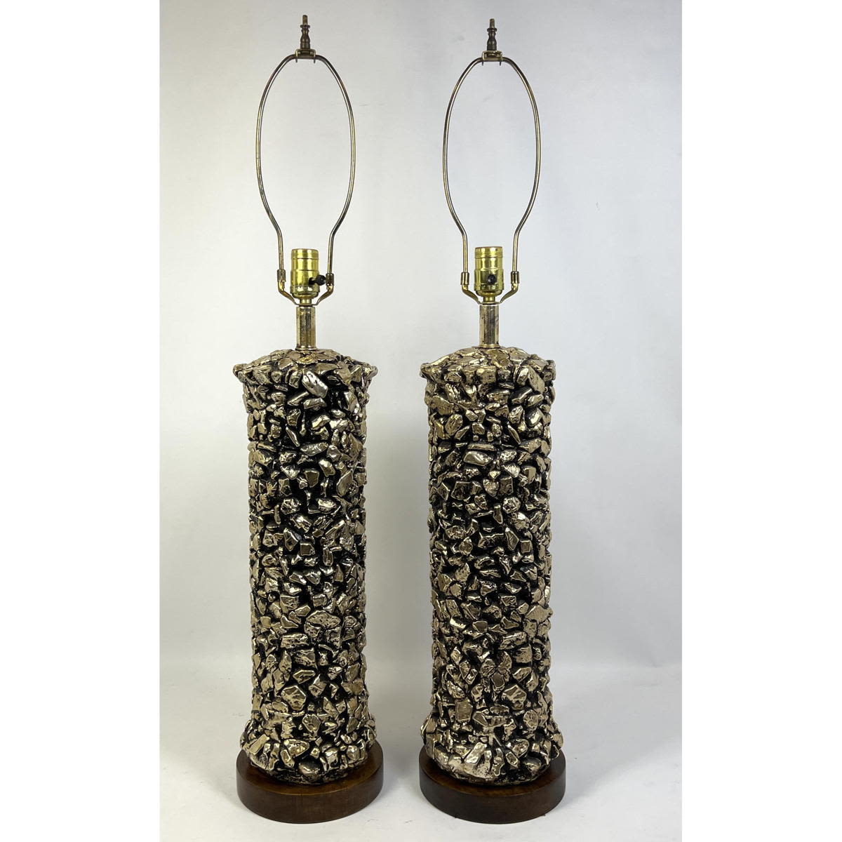 Appraisal: Brutalist Textured Column Form Table Lamps Textured Pebble forms Dimensions