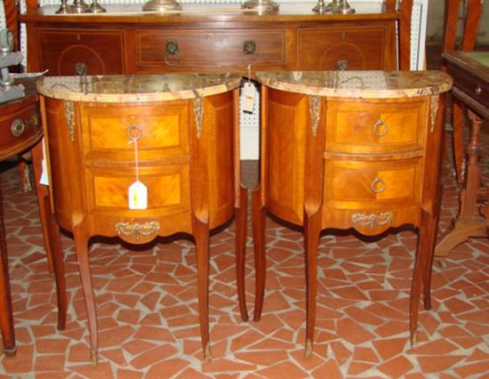 Appraisal: Pair Louis XVI-style marble-top demilune commodes H W D