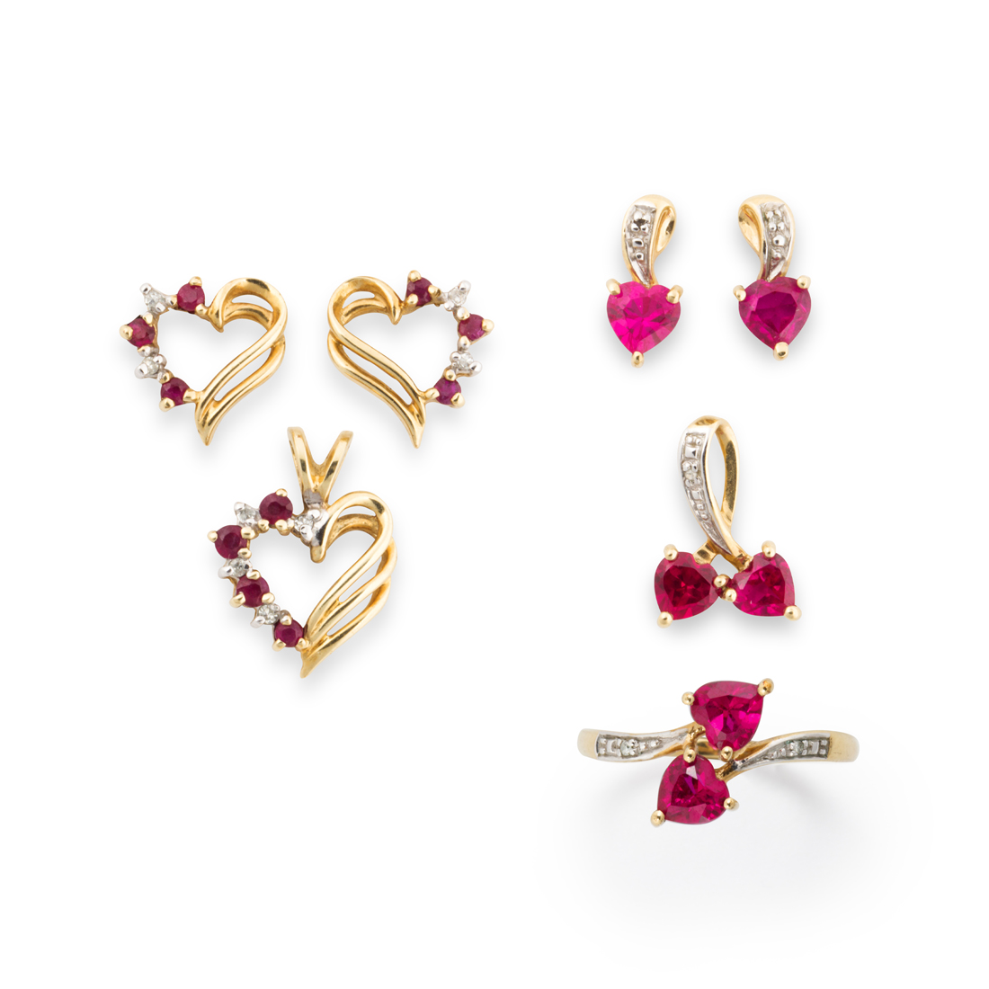 Appraisal: A GROUP OF RUBY DIAMOND AND TEN KARAT GOLD JEWELRY