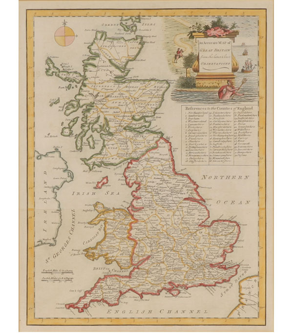 Appraisal: Late th century hand-colored map of Great Britain hand colored