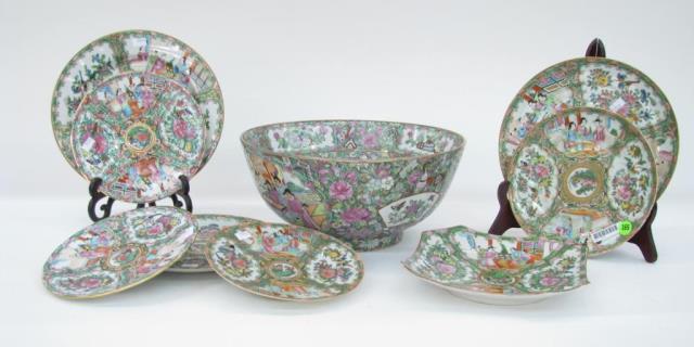 Appraisal: Oriental Porcelain Rose Medallion grouping including console bowl and eight