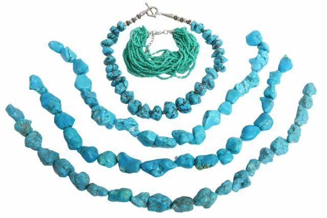 Appraisal: lot Southwest turquoise jewelry and beads including turquoise beads on