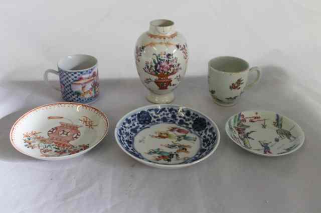 Appraisal: THREE CHINESE FAMILLE ROSE SAUCERS two cups and a tea