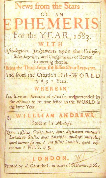 Appraisal: vol Andrews William News from The Stars or An Ephemeris