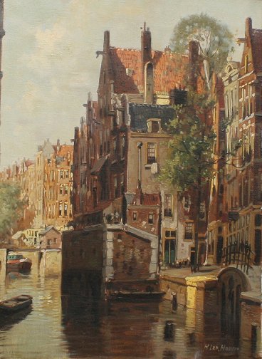 Appraisal: H ten Hoven Dutch b Canal Scene Oil on canvas