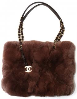 Appraisal: Chanel Brown Rabbit Tote Handbag AUTHENTIC CHANEL BROWN RABBIT FUR