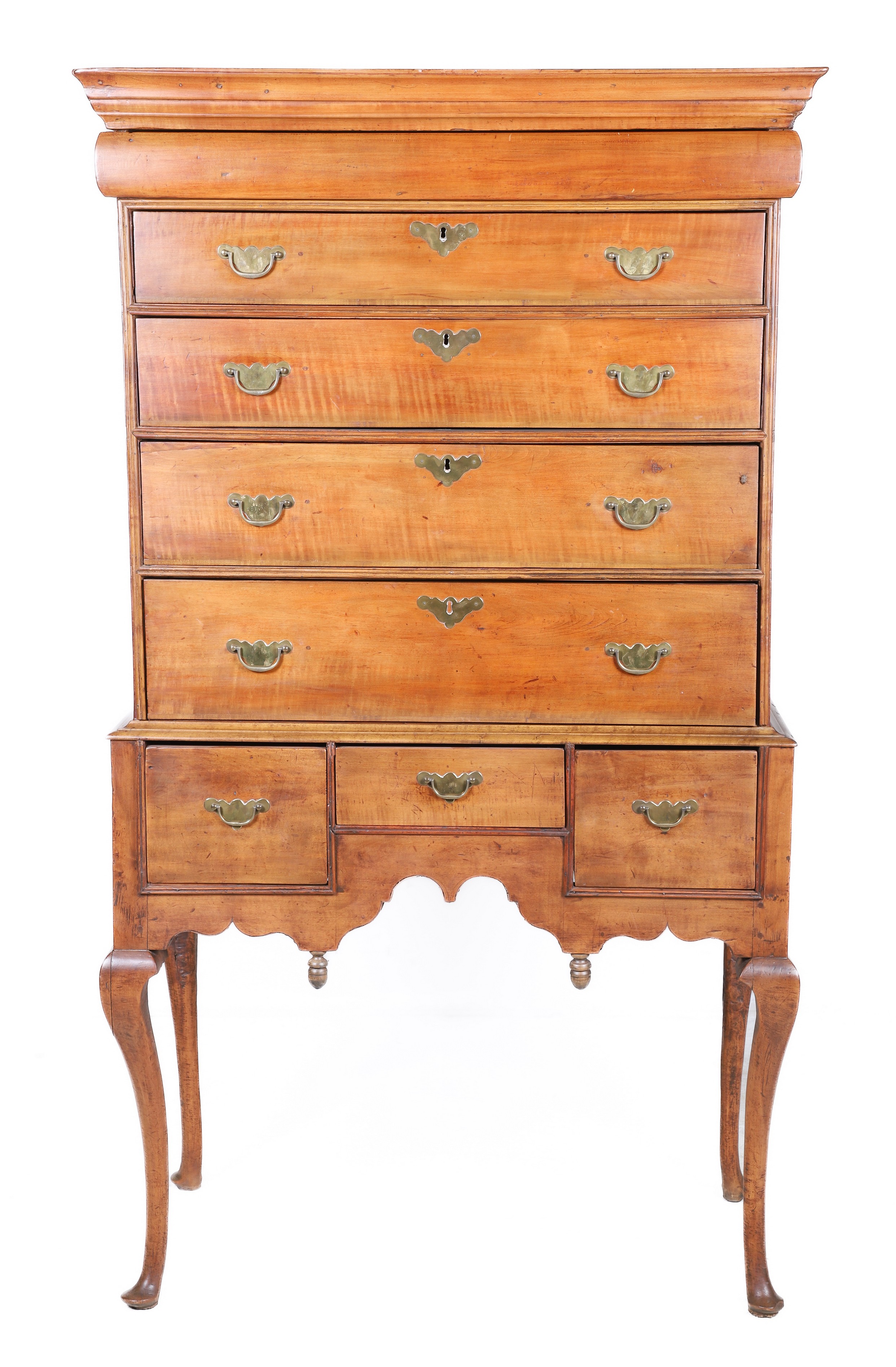 Appraisal: Figured Maple Queen Anne Highboy mid th c top with